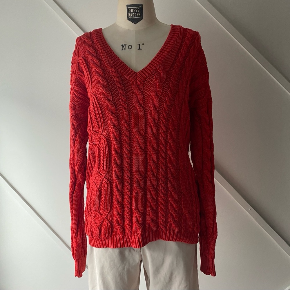 Vintage Perry Ellis Cable Knit V Neck Sweater - S